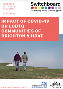 Front cover of report. Text reads, 'Impact of Covid-19 on LGBTQ communities of Brighton and Hove'.