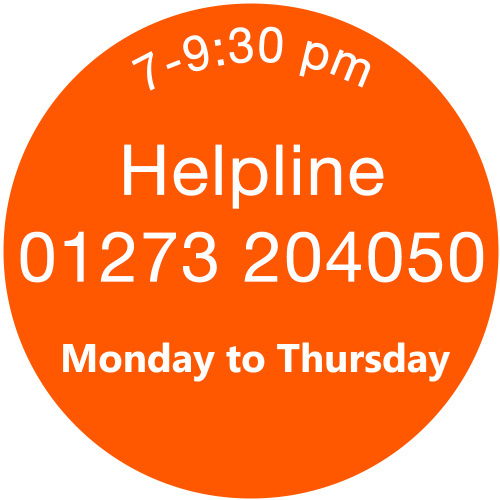 Helpline 01273 204050, 7-9:30pm Monday, Wednesday, Thursday