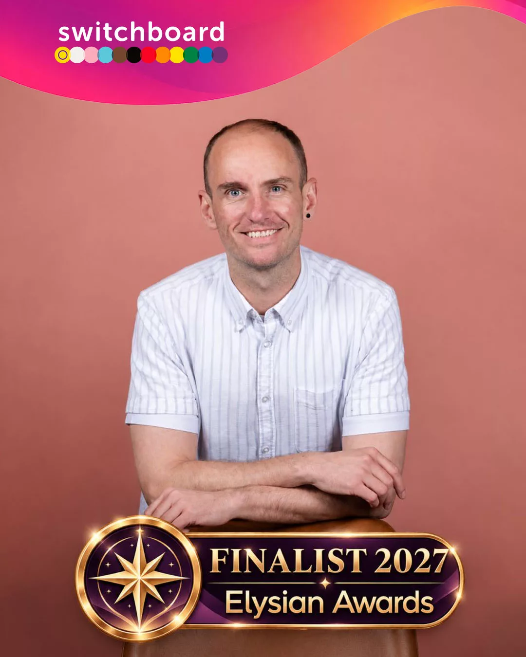 Ben Howard, finalist for the Breaking the Mould Award at the Elysian Awards 2027, pictured in a Switchboard announcement graphic.