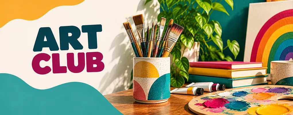 Art Club — paintbrushes and colourful art materials