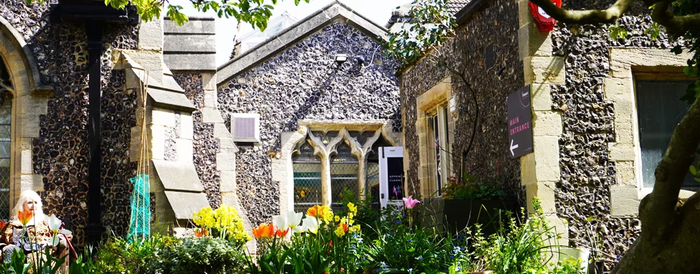 HOP 50+ venue — flint building and garden